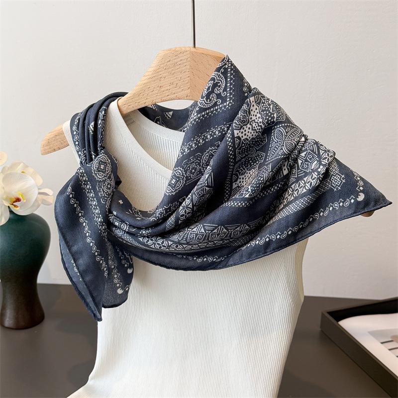 European American Cashew Herringbone Cotton Linen Small Square Scarf Silk Imitation Velvet Headscarf Shawl Sunscreen Women