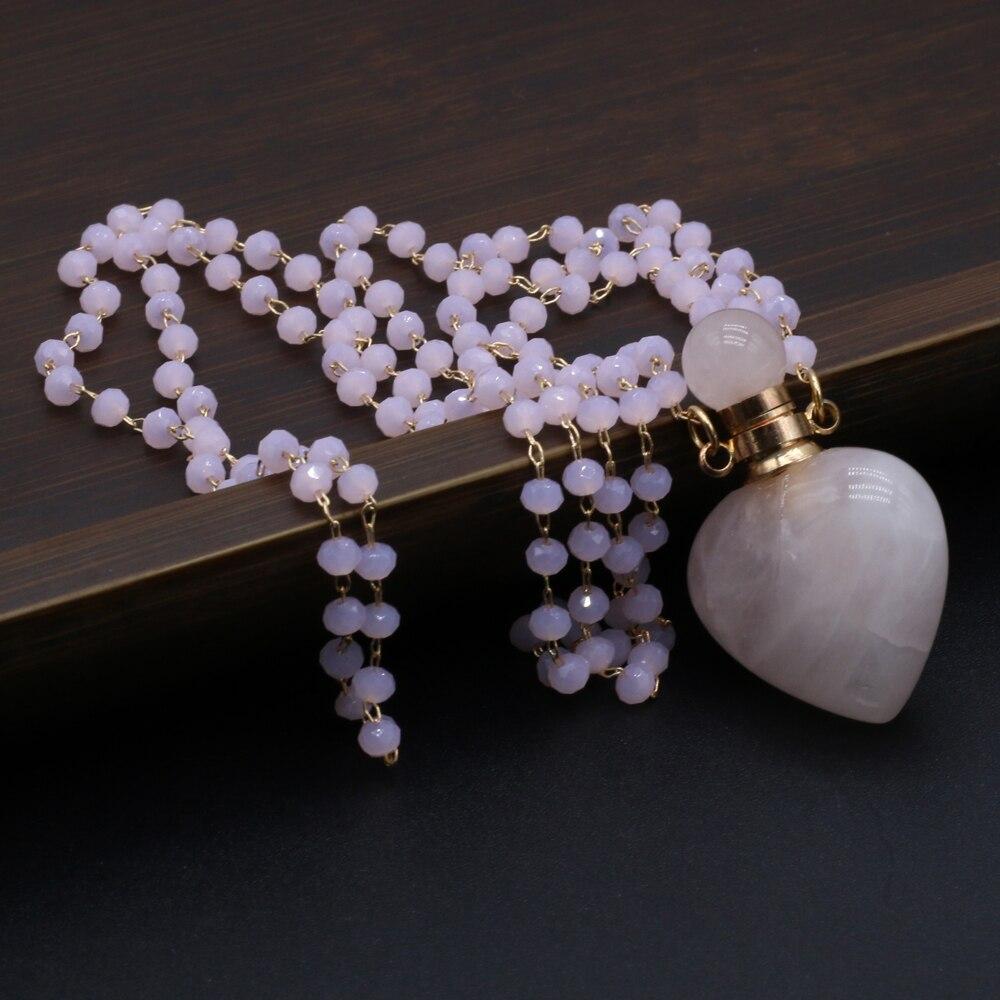 Модное ожерелье в форме сердца, натуральный камень, розовый кварц, флакон духов, кулон, ожерелье для вечеринки, свадьбы, очаровательные ювелирные изделия, подарок