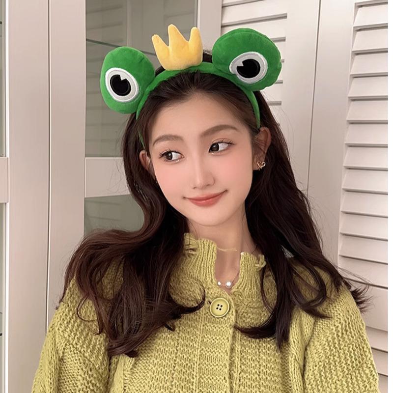 Мультяшные большие глаза лягушки, плюшевые обручи для волос с бантом для женщин, сладкий макияж, повязка для волос, повязка на голову, аксессуары для волос для девочек, корейские головные уборы