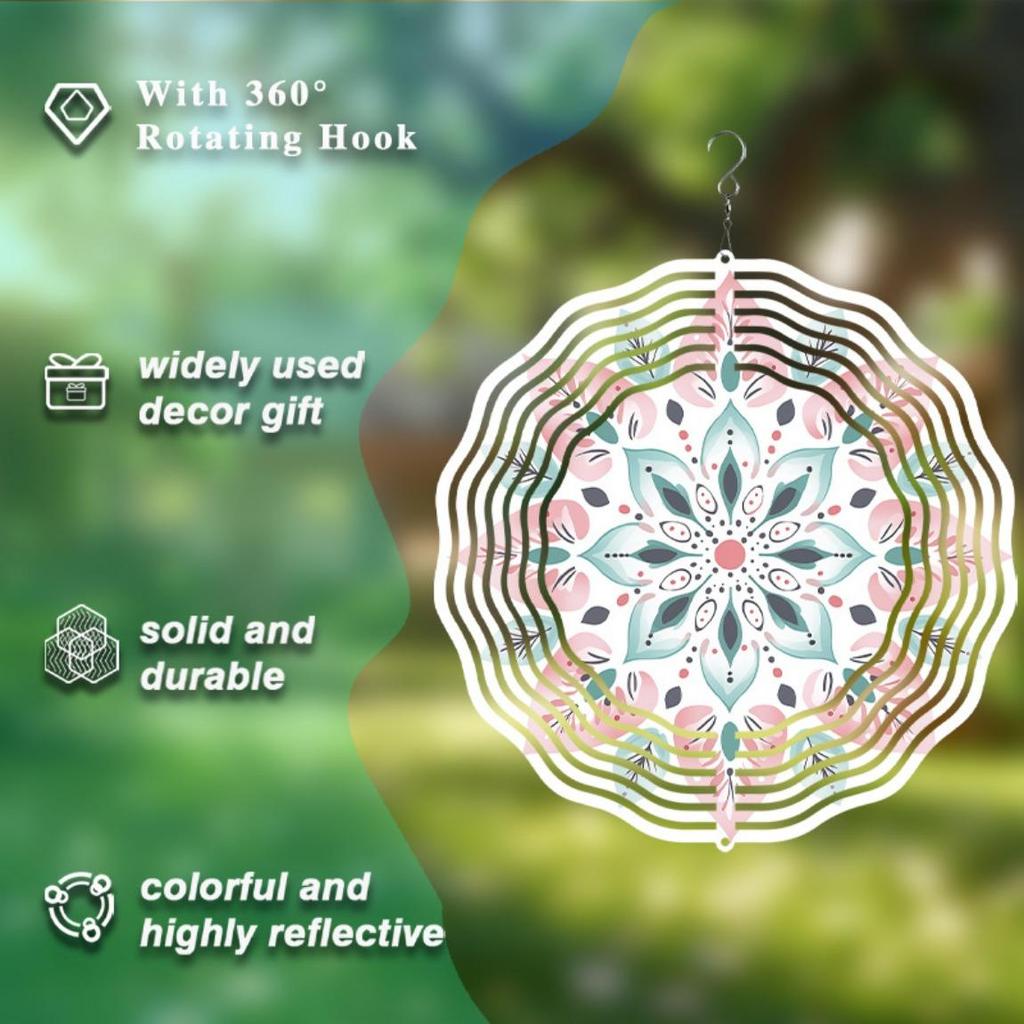 3D Mandala Metal Wind Spinner Outdoor Garden Decor for Yard Patio Balcony Indoor and Outside Use Rotating Wind Chime Art