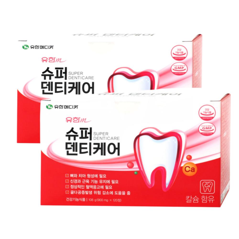 Yuhan Medica Зубной Кальций Super Denticare 4 шт. Ежемесячный запас 240 таблеток Быстроусвояемый Кальций из Костей Рыбы и Кальций из Водорослей 120 таблеток 2 шт.