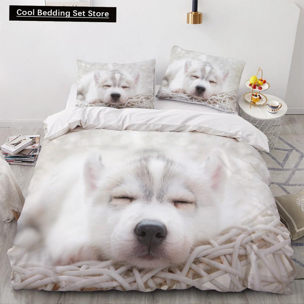 Husky Dog Bedding Set King Queen Size Funny Pet Puppy Duvet Cover for Kids Boys Girls Cute Animal 2/3pcs Polyester Quilt Cover