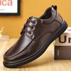 Кожаная обувь мужская 2025 повседневная низкая посадка облегающая стопу мягкая подошва мужская обувь на одной педали легкая обувь для среднего возраста 2025
