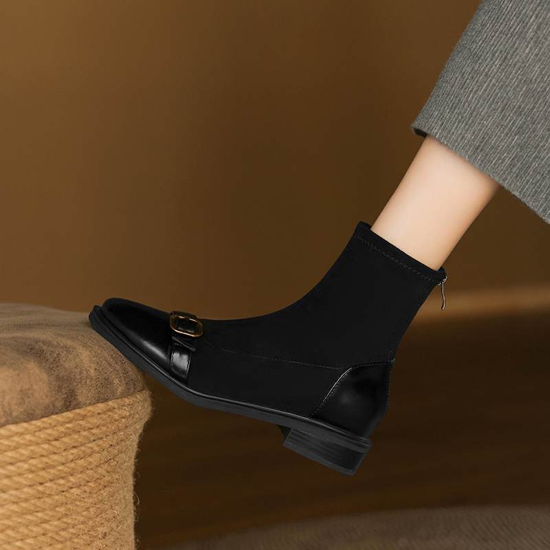 Krazing Po Микрофибра Флок Зима Круглый Носок Размер 33 Ботильоны Челси Размер 43 Молния Металлическая Пряжка Низкий Каблук Ботильоны