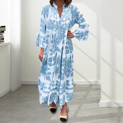 Женское платье макси с V-образным вырезом, цветочным принтом, плиссировкой, оборками, лоскутным подолом