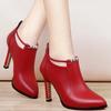 Women's Elegant Pointed Ankle Boots Autumn Winter Red Belt Buckle Pu Leather Short Boots Woman Thin Heeled Party Shoes