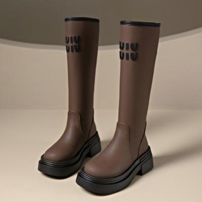 Сапоги на платформе до колена, женские кожаные туфли на высоком каблуке, тренд зимы 2025 года, ретро, готические, челси, прогулочные, массивные, Botas Mujer