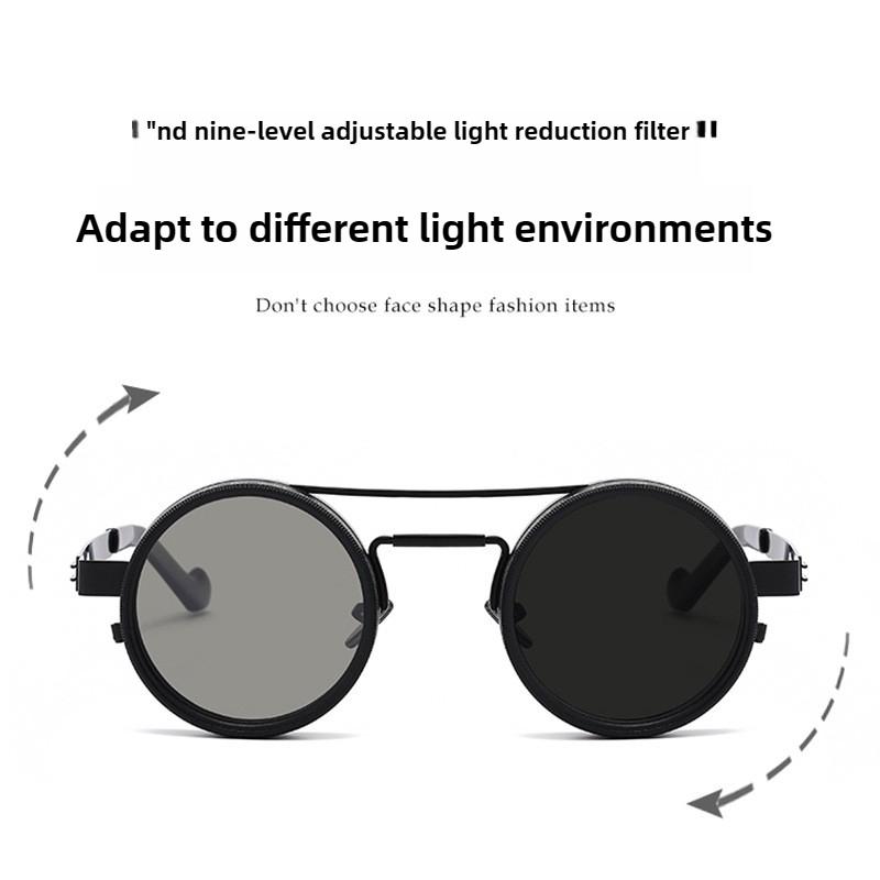 ND9 Солнцезащитные очки с регулируемым затемнением, металлические очки в стиле ретро-панк с двойной переносицей, поляризованные солнцезащитные очки с УФ-защитой