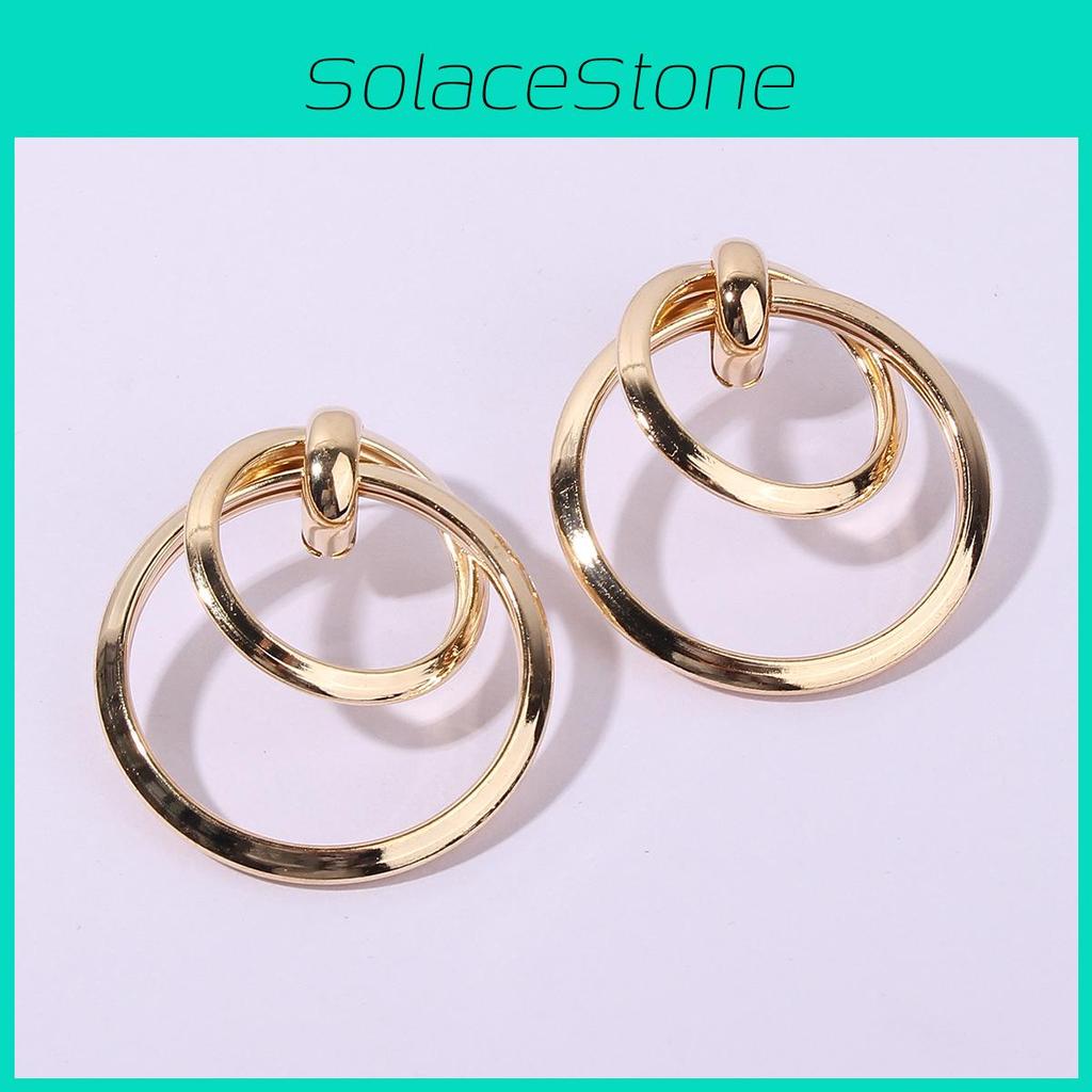 Geometric Gold Metal Earrings For Women With Electroplated Finish Fashion Jewelry For Office Wear