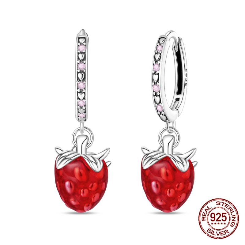 Original 100% S925 Silver Sweet Cherry Strawberry Sweetheart Avocado Women's Earrings Engagement Anniversary Gift