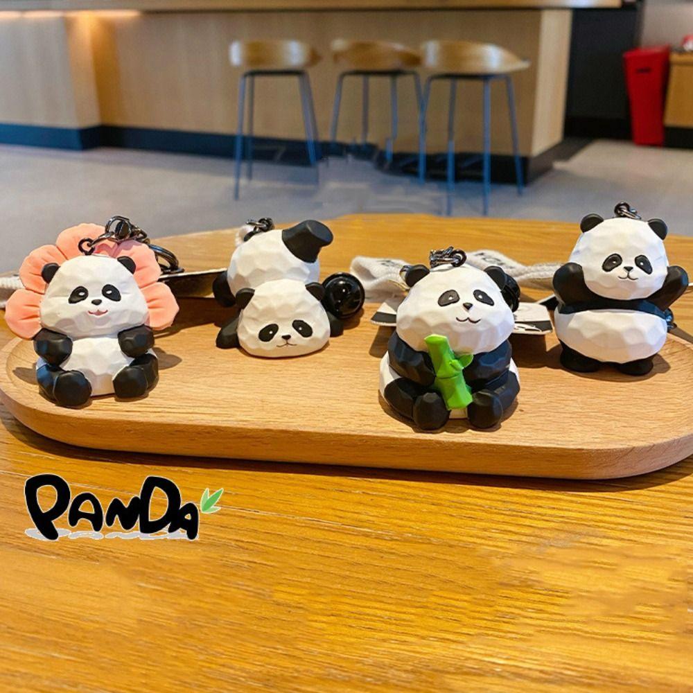 Брелок для ключей в виде панды из смолы с имитацией панды, имитация резьбы по дереву, сумка с цепочкой для ключей в виде панды, аксессуары