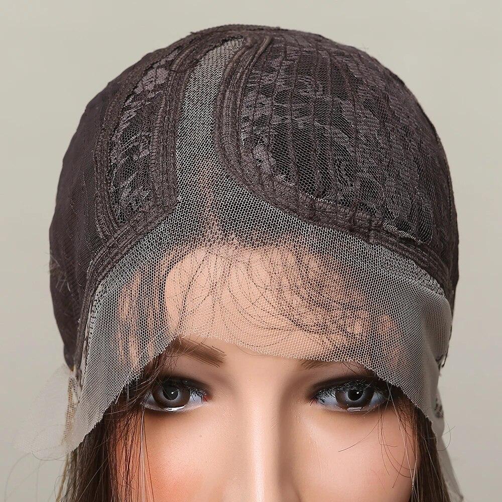 Прямые кружевные парики длиной до плеч, коричневые, с темными корнями, шелковистые вечерние синтетические волосы, натуральные мягкие повседневные парики для женщин, термостойкие