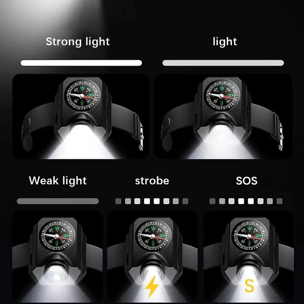 1000LM светодиодный наручный фонарь для наручных часов с компасом перезаряжаемый водонепроницаемый фонарь для кемпинга и бега на открытом воздухе