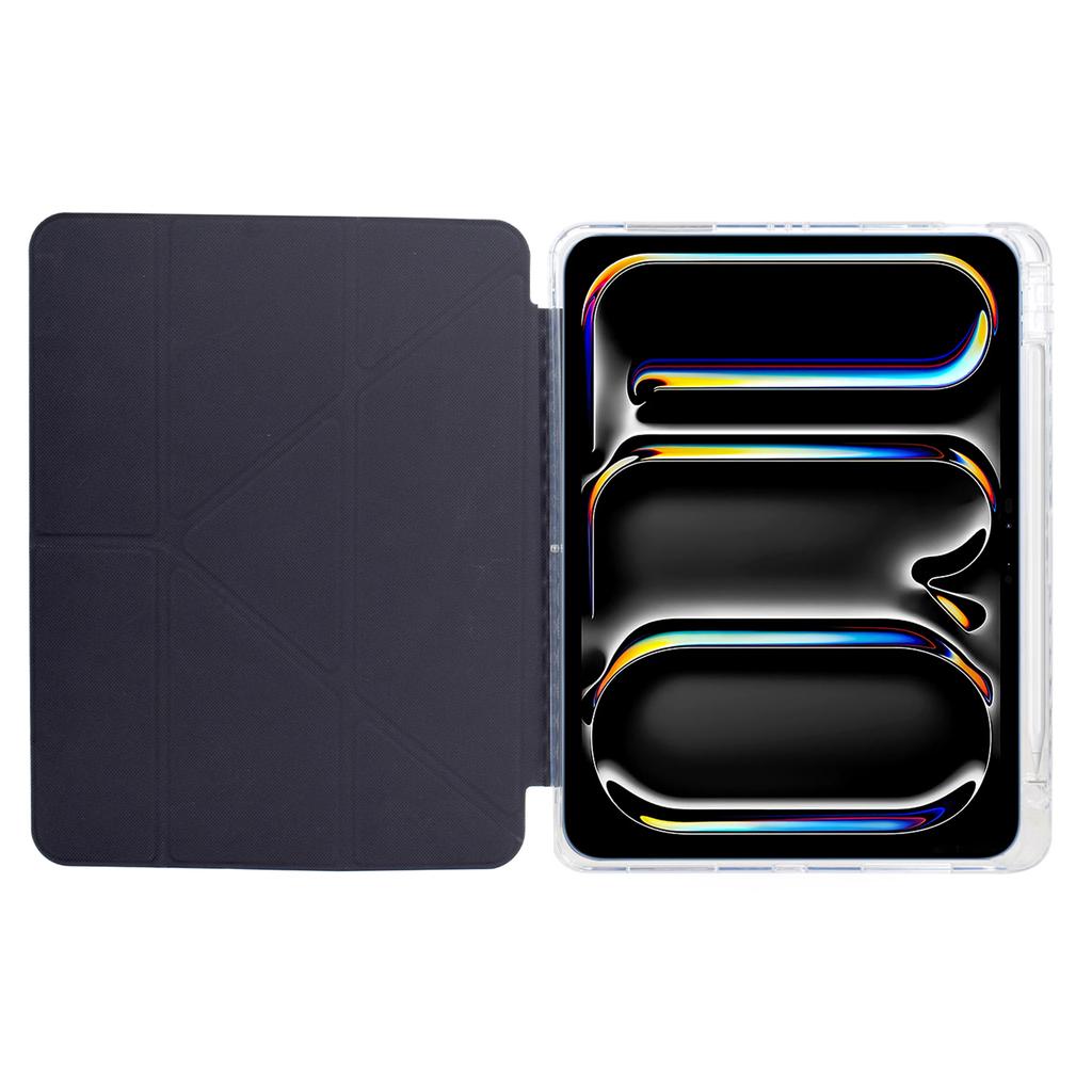 For iPad Pro 13 (2024) Case Y-Fold Stand Pattern Print Leather+Clear Acrylic Tablet Cover with Pencil Holder