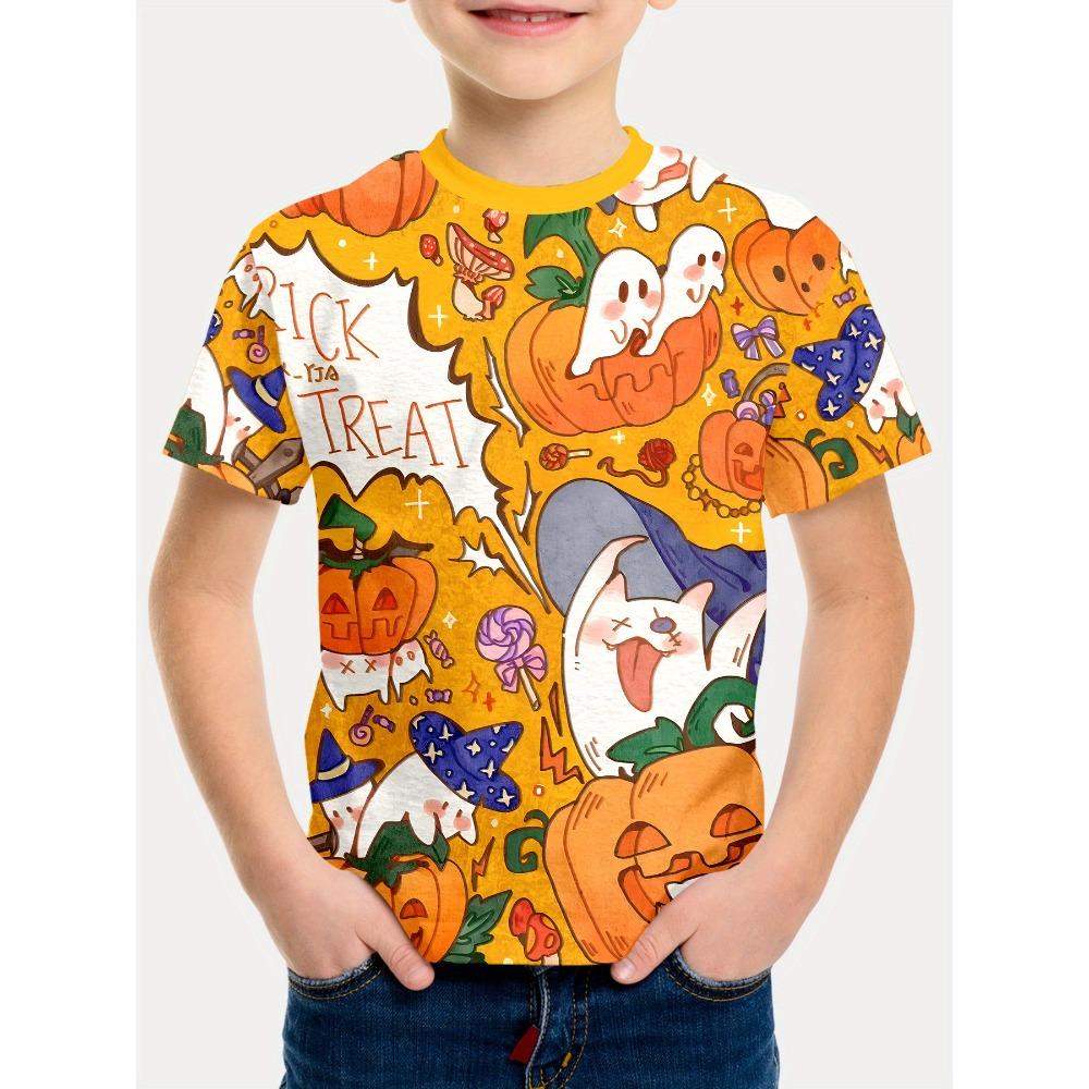Girl Clothes Funny Terror Pumpkin Graphic T Shirt Boys Girls Halloween Short Sleeve Tops Tees Halloween Gift Party T-Shirt