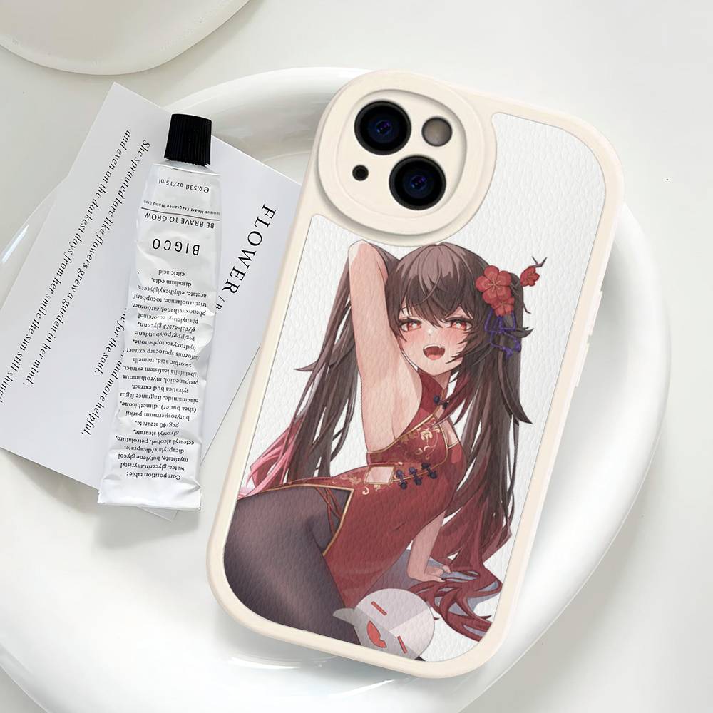 Чехол для телефона из ПУ кожи Hu Tao Genshin Impact для iPhone 16 15 14 13 12 11 Pro Max Plus Задняя крышка Fundas