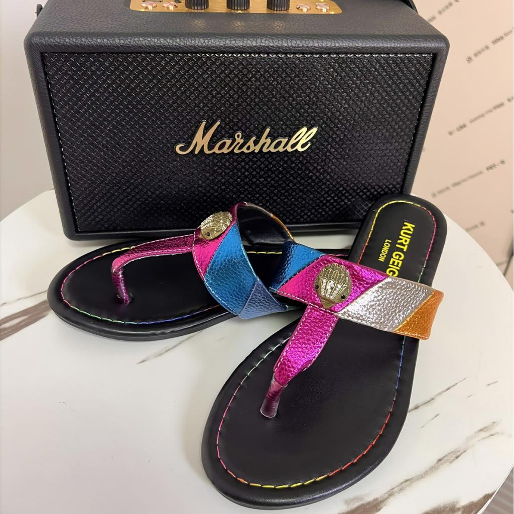 2025 New European and American Summer Large Size Foreign Trade Soft-bottom Slippers Wear Color One-word Eagle Head Thick-bottomed Cool Slippers Women