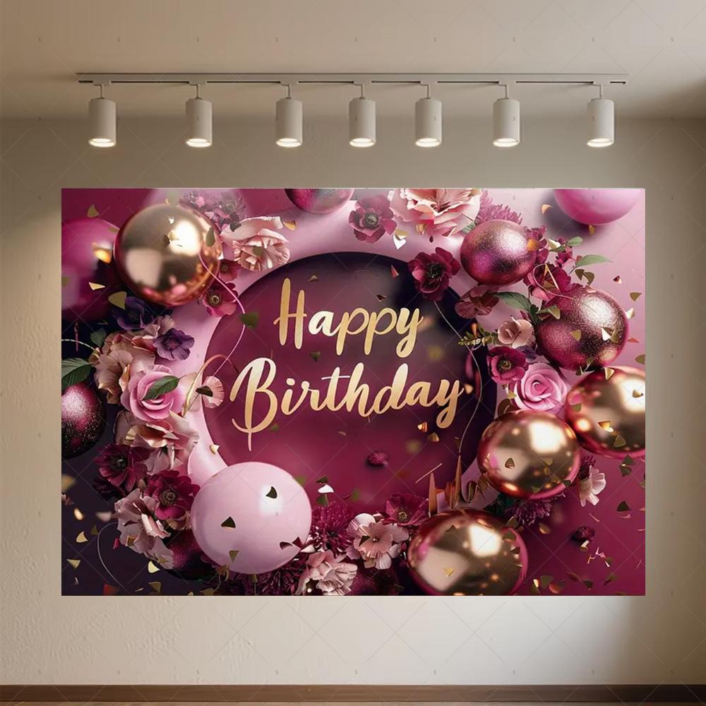 Crown Pink Balloons Background Banner Girls Birthday Party Decorations Flower Photography Backdrop Supplies Photo Shoot Props