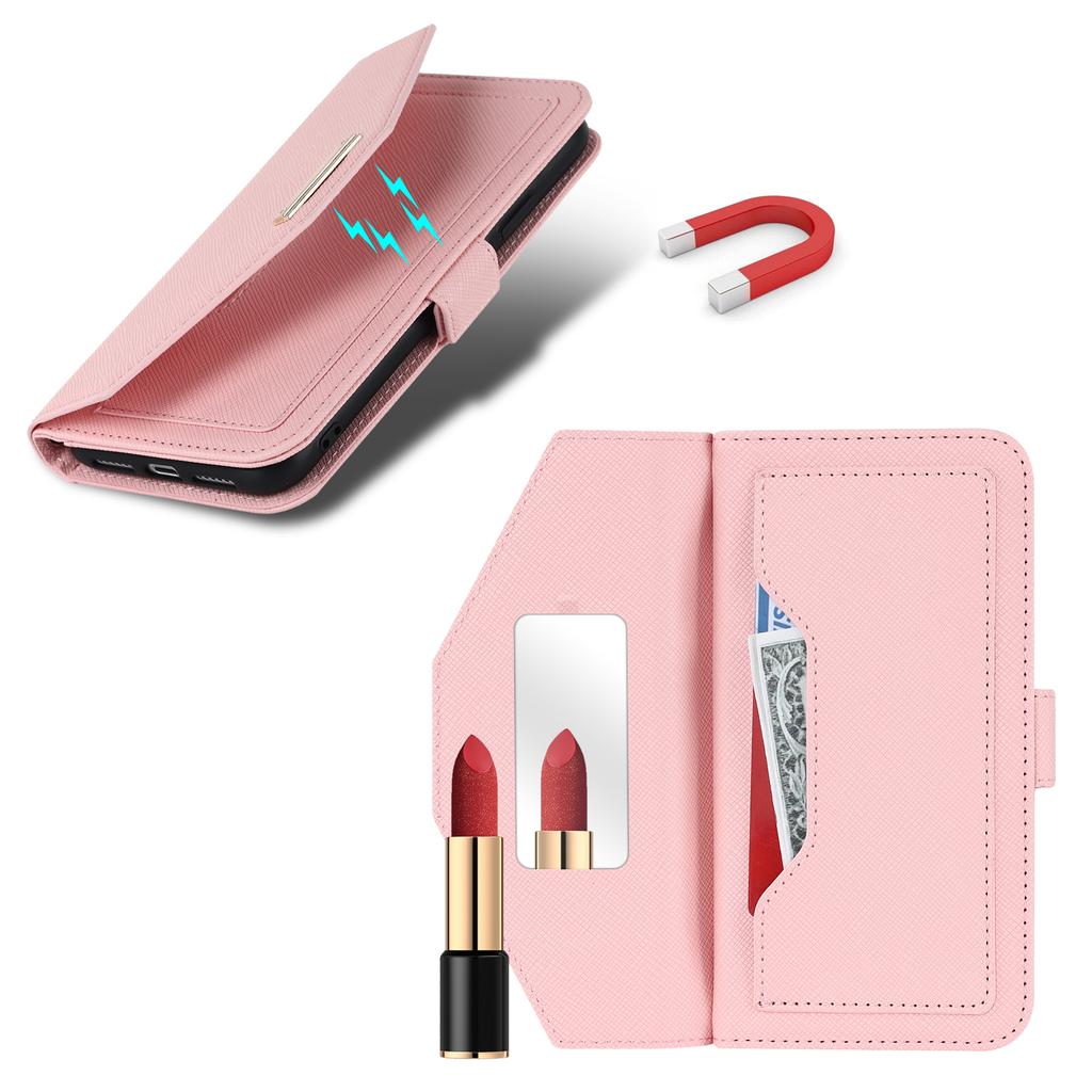 For Google Pixel 7 Pro 5G Stand Case Cross Texture PU Leather Wallet Phone Cover with Shoulder Strap/Makeup Mirror