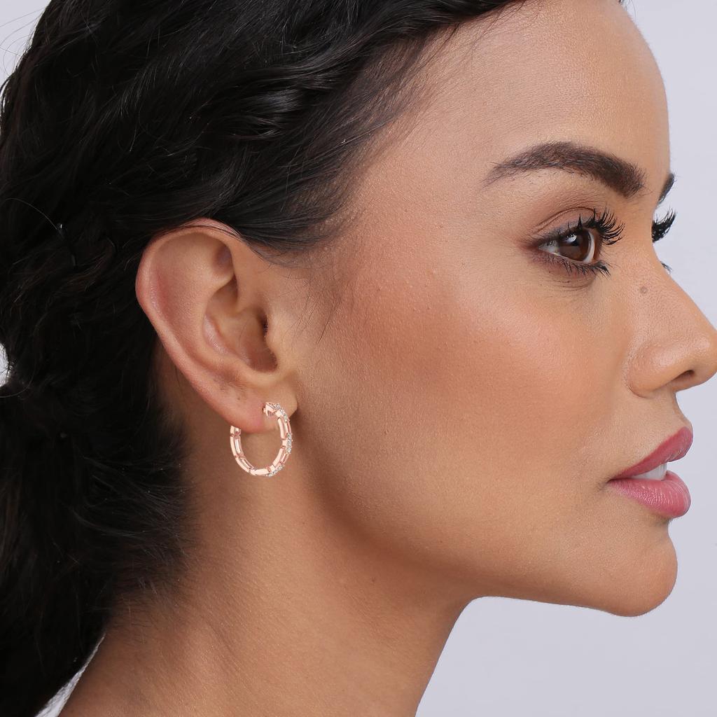 925 Sterling Silver Small Rose Gold-Plated Zirconia Huggie Hoop Earrings for Women Teen