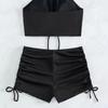 2Pcs/Set Women Summer Bikini Set Hollow Out Halter Bra High Waist Side Drawstring Swimming Trunks Set Bathing Suit Beachwear