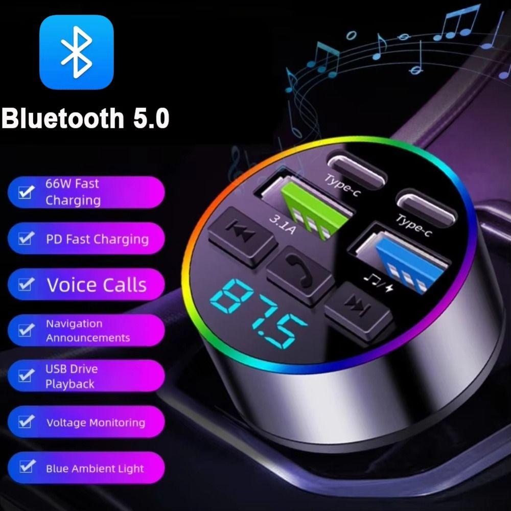 2 Type-C Ports Car Phone Charger Bluetooth 5.0 MP3 Music Player Portable Car Bluetooth Player