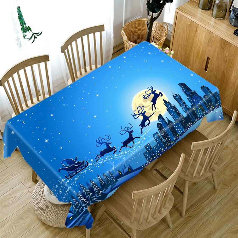 Thicken Cotton Christmas Tablecloth 3d Santa Claus And Elk Sled Pattern Rectangular Round Table Cloth For Wedding Picnic Party