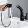 Matte Black Bathroom Basin Faucet Pull Out Spout Rotatable Liftable Body Deck Mounted Hot and Cold Water Mixer Tap