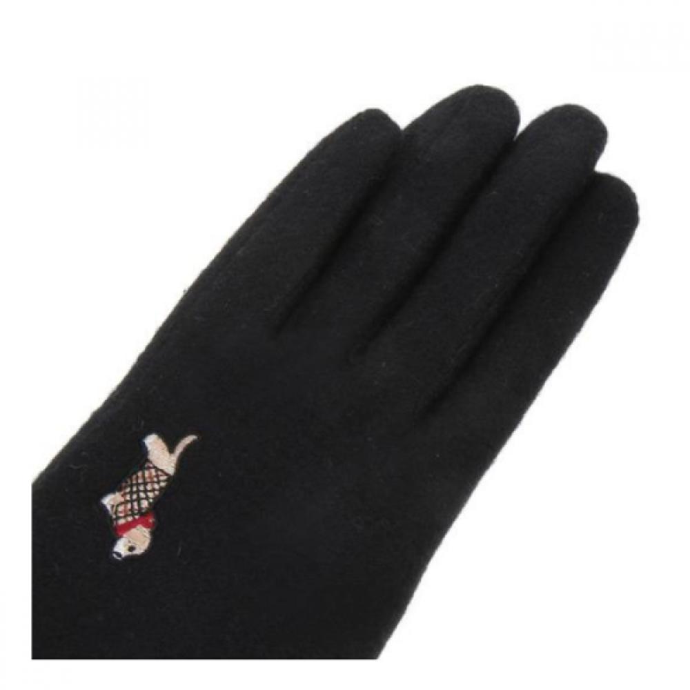 Daks Черные Шерстяные Перчатки для Dachshund с Вышивкой, Сенсорные   Dcgv2f203