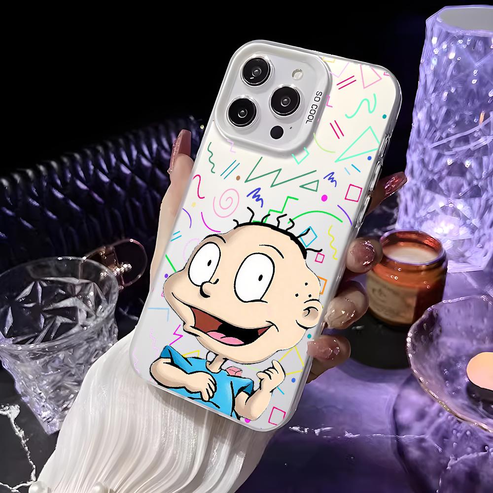 Cartoon R-Rugrats Cute Phone Case For iPhone 16 15 14 13 12 11 Pro Max White Purple Matte Laser Metallic Aurora Funda