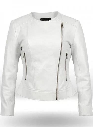 HOT Women Jacket White Leather Lambskin Handmade Casual Stylish Biker Wear Soft
