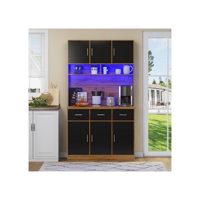 100x40x180 cm, buffet multifonctionnel avec éclairage LED avec télécommande, tiroirs