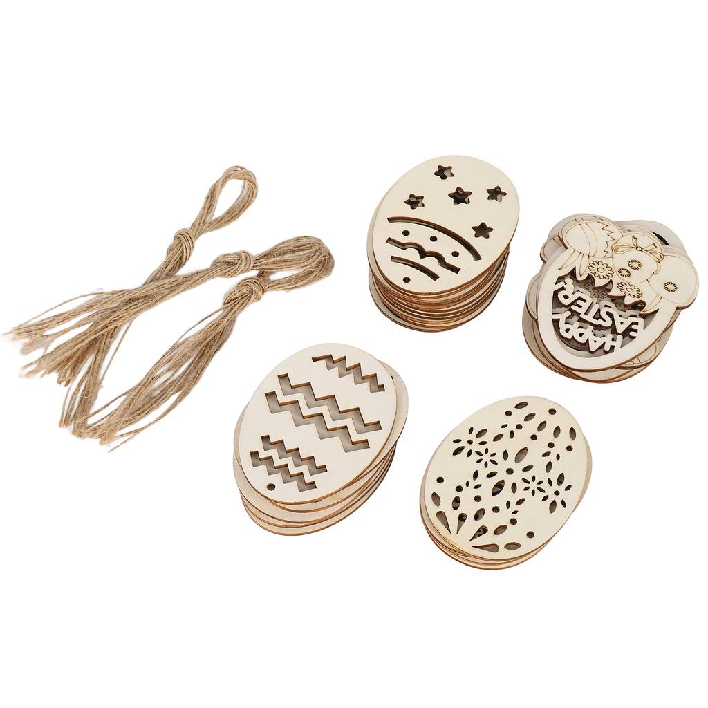 30pcs Easter Unfinished Wooden Ornaments Oval DIY Wooden Hanging Ornaments with 12 Paintbrush 30