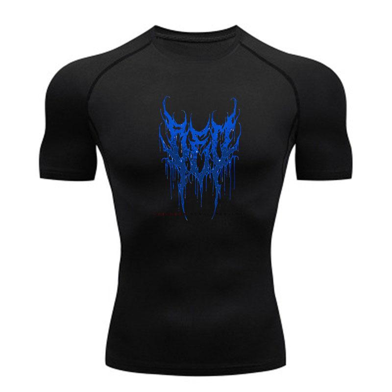 Men's Quick Dry Compression Fitness T-shirt, Gothic Blue Thorn Graphic Short Sleeve Athletic Top for Gym Workout Running Training Sports Wear