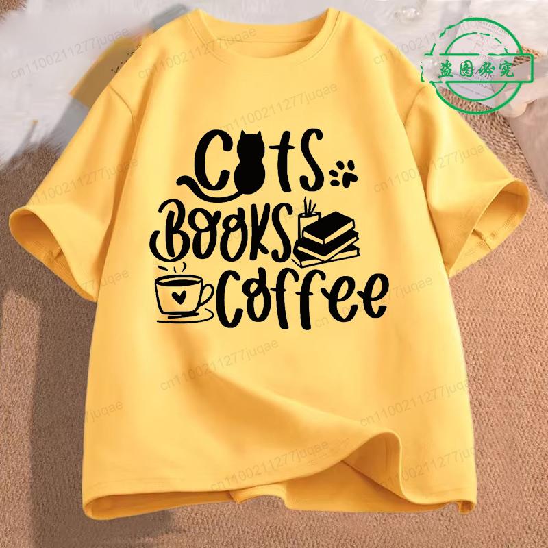 Кошки Книги и Кофе Мода Мужская Футболка Топы Футболки с коротким рукавом Футболка для чтения книг Футболка для любителя кофе для мужчин Одежда
