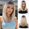 European and American Women's Golden Wig, Straight Bob Style, Medium Length Layered Synthetic Wig, Fashionable and Trendy Women's Wig