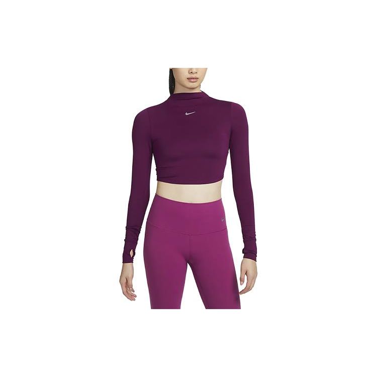 Nike Футболка One Luxe Solid Color Half High Neck Slim Fit Short Dry Long Sleeve T Shirt Women Tops Bordeaux FB5277-610