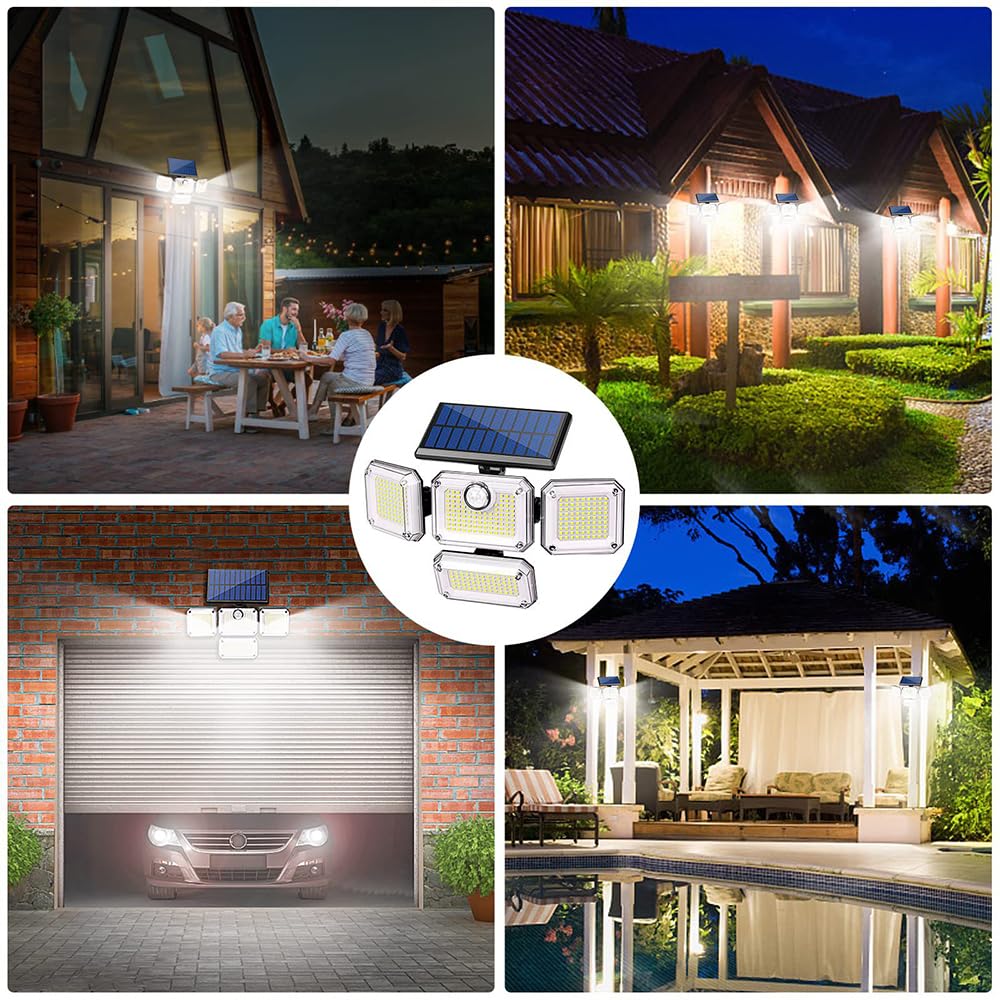 Outdoor Waterproof Solar Light, Separate Sensor Light, 333 LEDs, Motion Sensor, 4-Light, IP65 Waterproof, 5M Extension Cord, 2400mAh High Capacity,