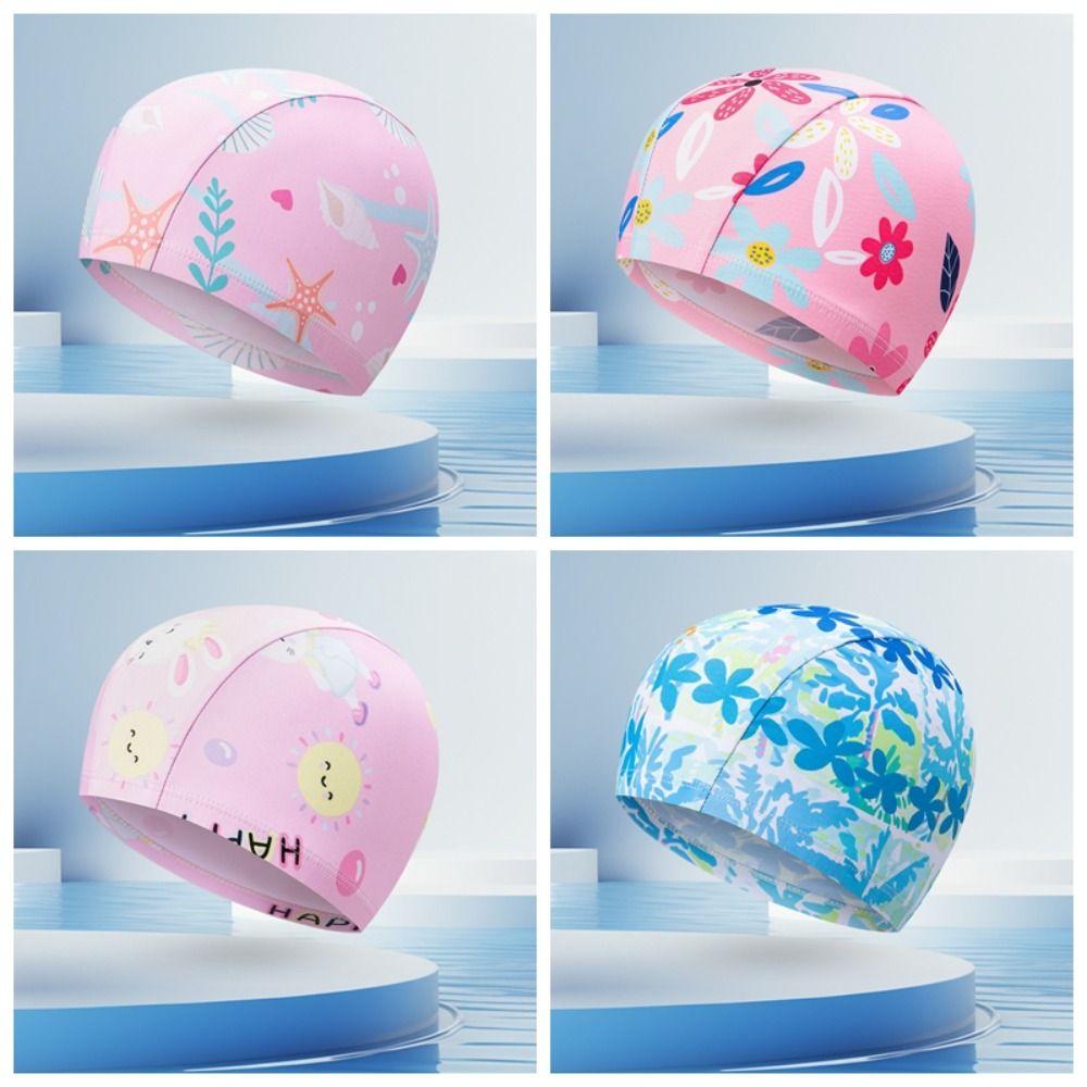 High Elasticity Swimming Hat Cartoon Print Kids Swim Cap Comfortable Swim Cap Girls