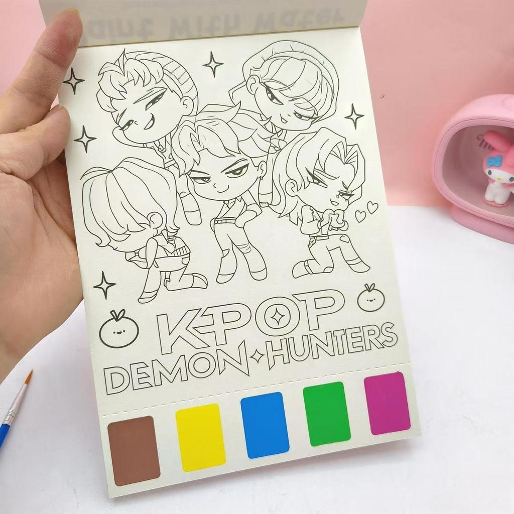New K-Pop Demon Hunters Cartoon Watercolor Coloring Book DIY Painting Book Set Toy for Children Girls