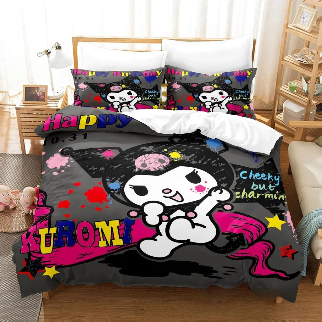 Sanrio Digital Printing HelloKitt Pudding Dog Cartoon Style Quilt Cover Bedding Three-piece Set Two-dimensional Home Furnishing