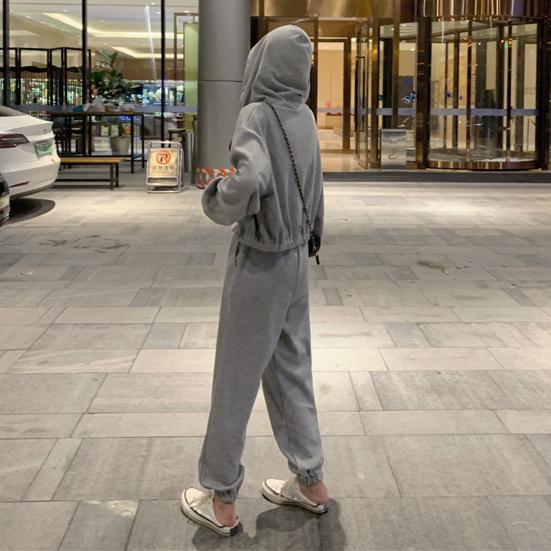 3 Pcs/Set Women Fall Tracksuit Sleeveless Vest Hooded Long Sleeve Zip-up Coat Elastic Waist Ankle-banded Trousers Daily Wear Sport Outfit