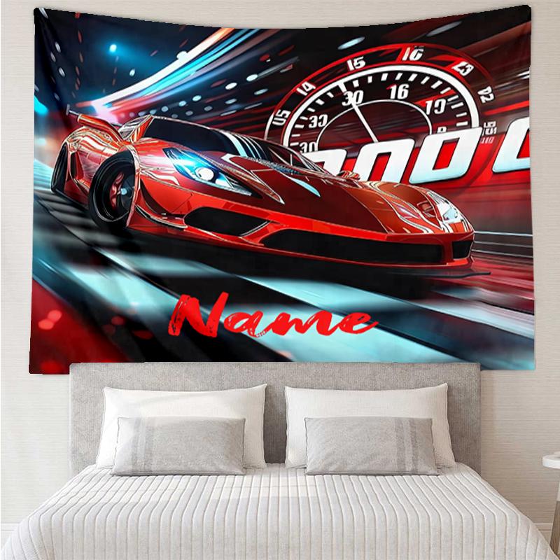 Custom Name Racing Print Tapestry, Backdrop, Easy Setup, Ideal for Bedroom, Office & Living Room, with Aesthetic Wall Hanging Decor.