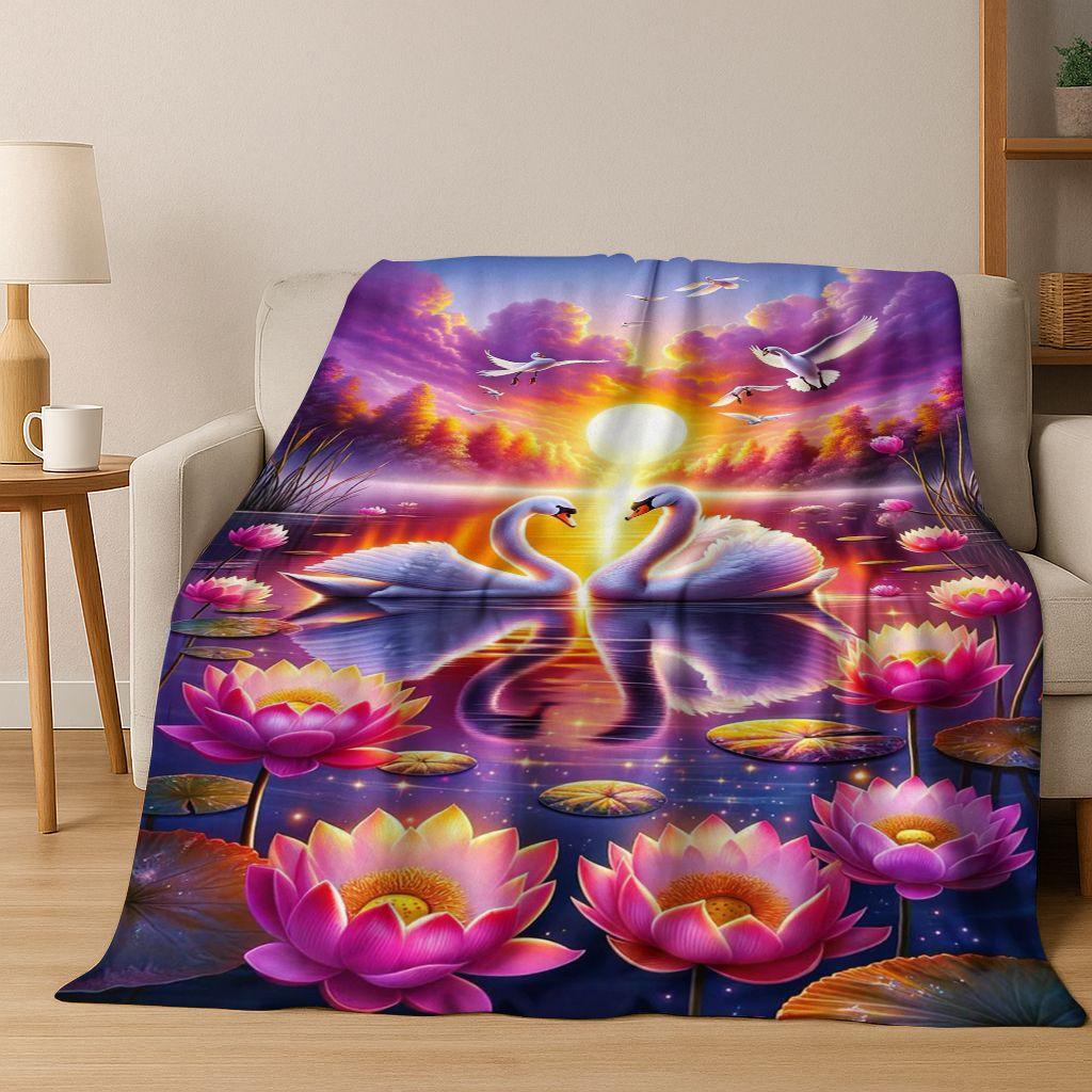 Мультяшное фланелевое одеяло «Мечтающая любовь Лебедь», Уютное мягкое плед-покрывало для дома, спальни, кровати, дивана, пикника, офиса, Подарок для детей