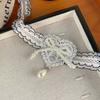 French Pearl Bow Lace Heart Necklace for Women Fabric Hollow Pendant Collarbone Chain Elegant High-End Lolita Dress Accessories