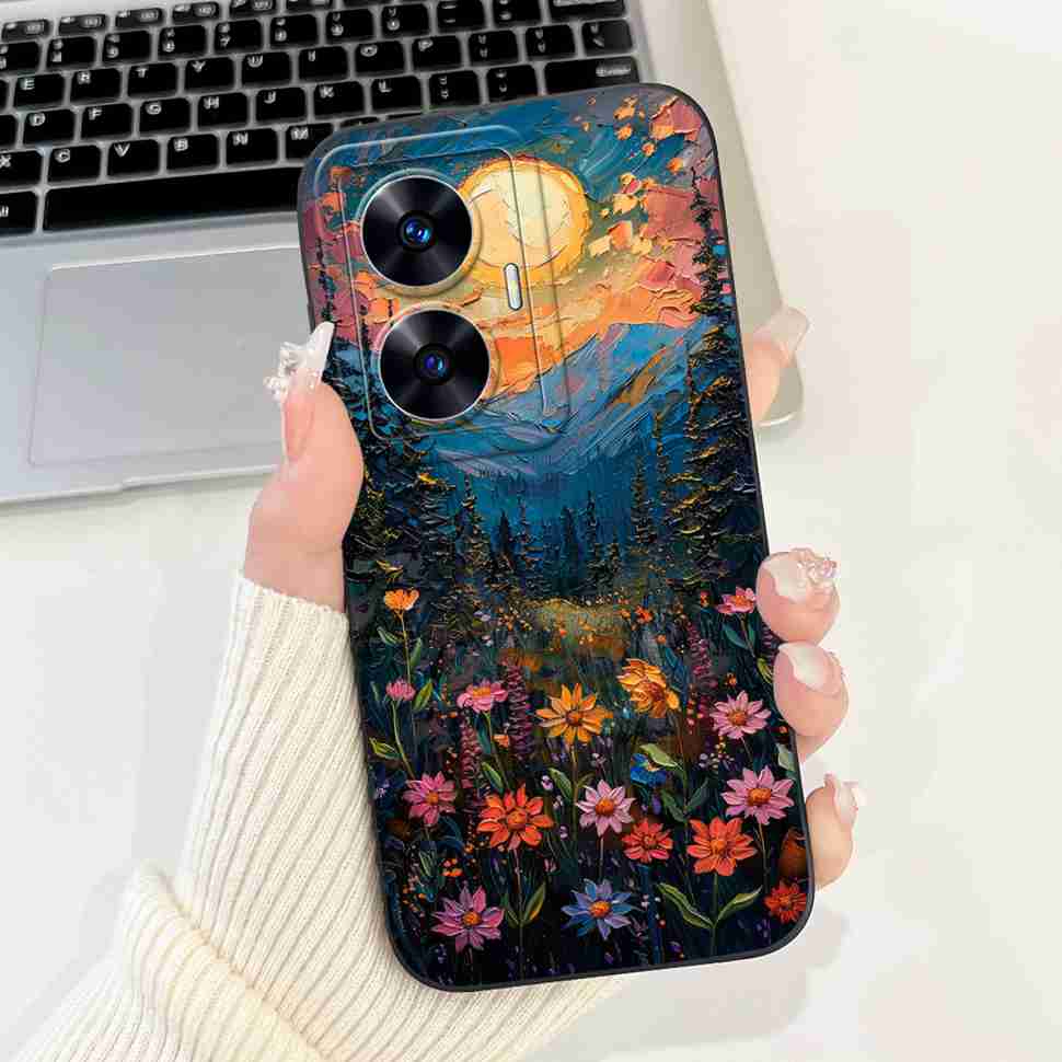 Чехол для Oppo Realme C55 RMX3710 Милый Кот Роскошный Цветок Бант Силиконовый Мягкий Матовый Чехол Для Realme c55 C 55 Ударопрочный Чехол для Телефона
