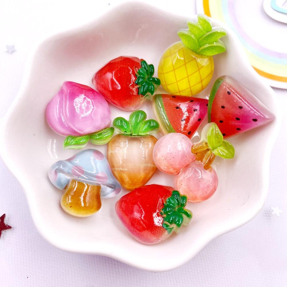 20PCS Resin Candy Color 3D Mushrooms Peaches Carrots Cherries Flatback Rhinestone Fruits Figurines DIY Scrapbook Craft DIY Decor