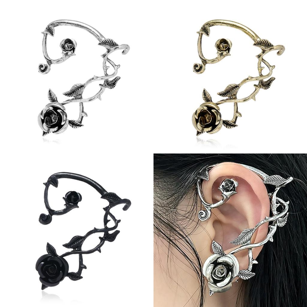 Flower Punk Dark Ear Cuffs Jewelry With Electroplated Finish For Women Fashion