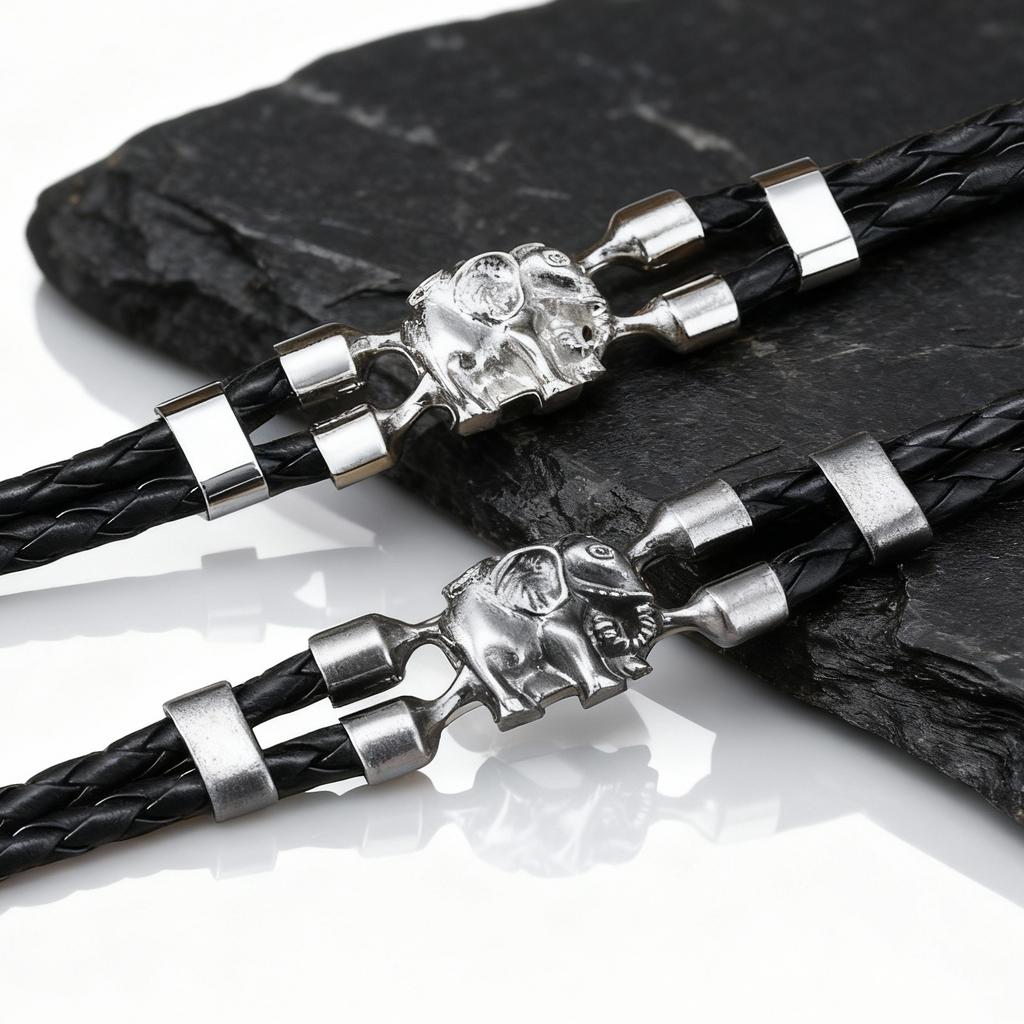Vintage Elephant Black Leather Bracelet for Men,Trendy Elephant Charms Wristband Gift,An Elephant Never Forgets