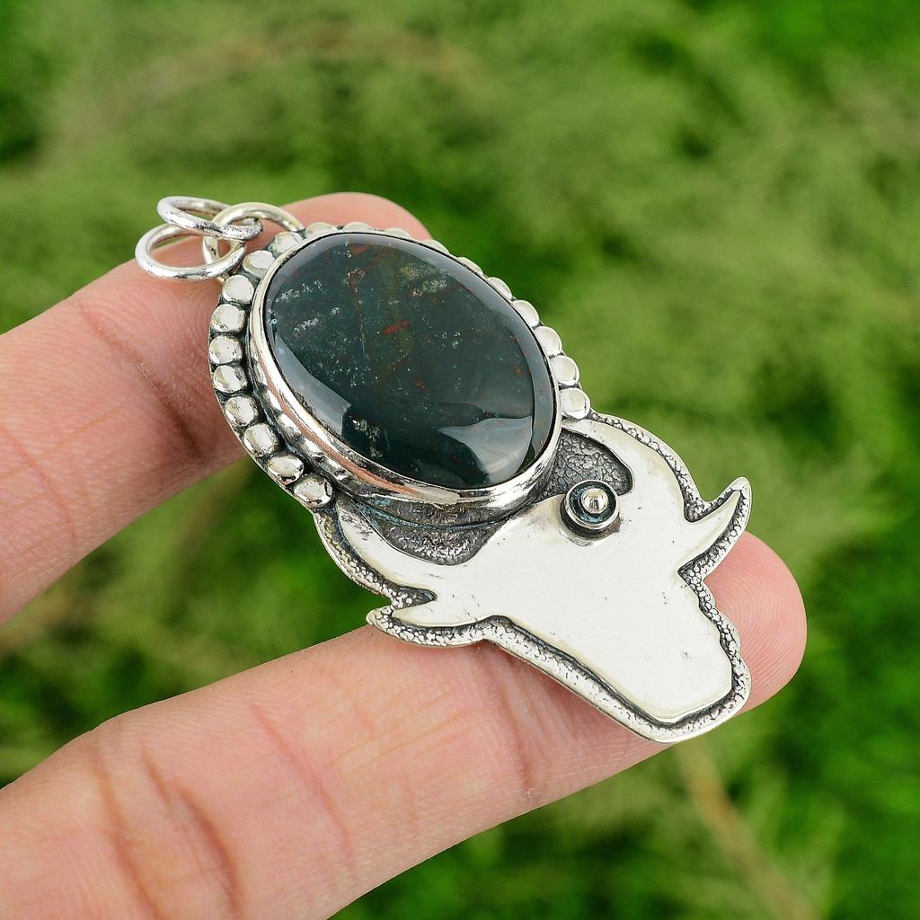 Daughters Day Sale 925 Sterling Silver Natural Bloodstone Boho Pendant Jewelry